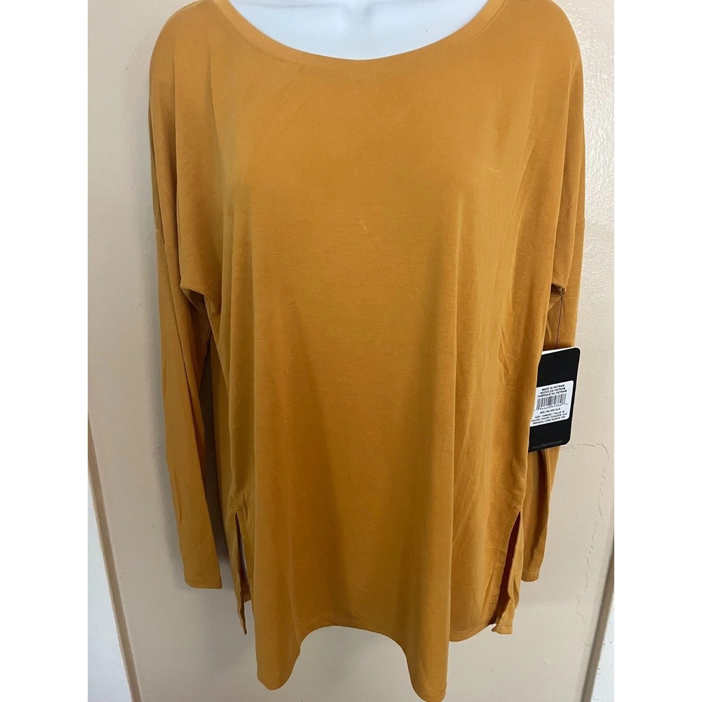 Skechers Womens Tranquil Long Sleeve Top Gold Mustard Relaxed Fit Crew Neck M